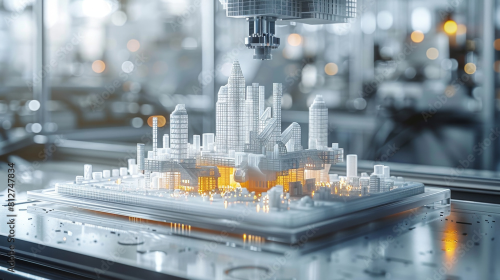 Aufkleber 3d printer creating architectural model, showcasing future construction methods.