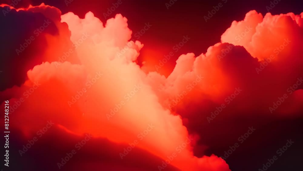 Poster red heart shaped cloud floating in the sky generative ai