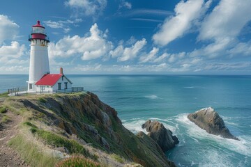 Historical Significance, Historic Lighthouse Overlooking Coastal Cliffs and Ocean