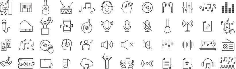 Fototapeta na wymiar 音楽に関係する線画アイコンセット