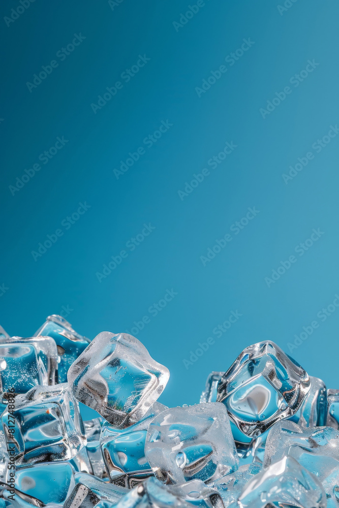 Aufkleber refreshing backdrop of sparkling clear ice cubes, artistically piled against a cool blue gradient ba