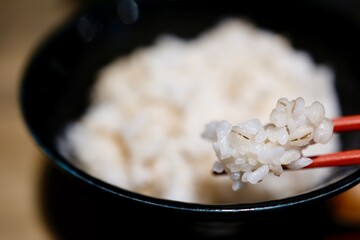 茶碗に盛られた麦ご飯