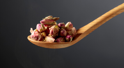 Dried rosebuds for making herbal tea.