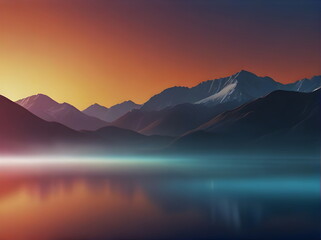 Fototapeta premium blue and orange lights over lake and mountain 