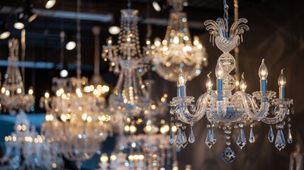Row of chandeliers emitting a soft glow to enhance ambiance.