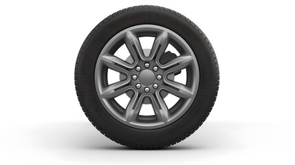 Obraz premium Single car tire with a modern design isolated on a white background. Perfect for vehicular concepts. Detailed automotive part. AI