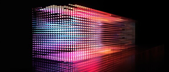 Vibrant LED Light Cube Display in Dark Room.