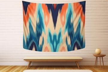 Ikat tapestry flat design front view wall art theme water color Splitcomplementary color scheme