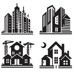 vector set of building construction logo silhouettes