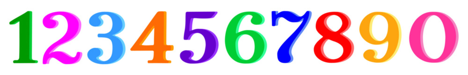 Colored 3D numbers for the design of advertising banners, discounts, isolated on a white background, vector. For anniversary, birthday, new year.