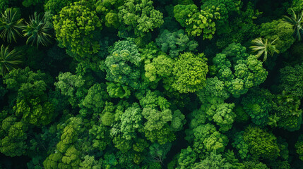 Naklejka premium A breathtaking aerial view of a lush, dense forest with patterns of trees and clearings.