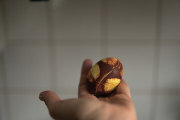 easter eggs in the hand of the girl