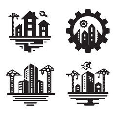 vector set of building construction logo silhouettes