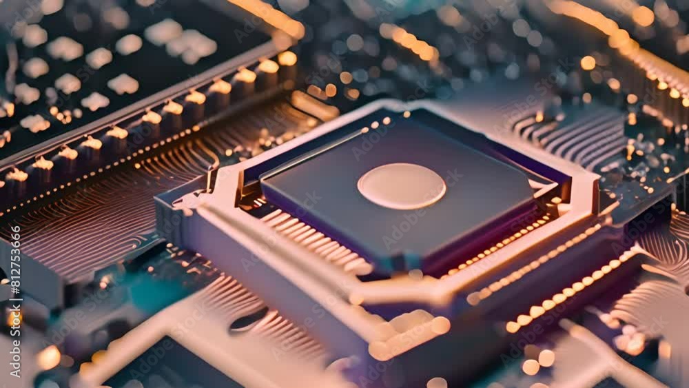 Poster close up of a chip on a circuit board generative ai