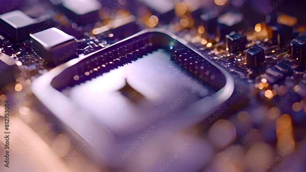 Poster close up of chip on computer board generative ai