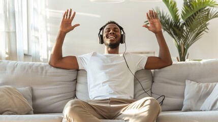 Man Enjoying Music on Sofa