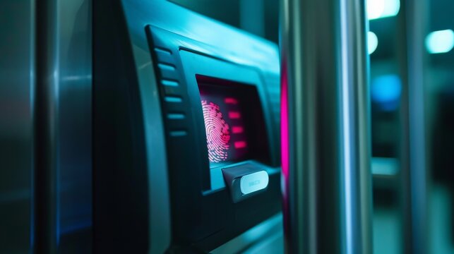The image shows a glowing red keypad with a card reader below it.
