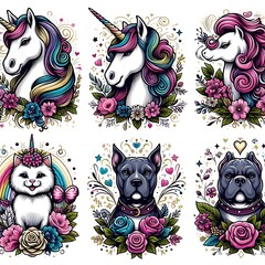 unicorn cat and dog animals art realistic attractive has illustrative meaning used for printing illustrator illustrator