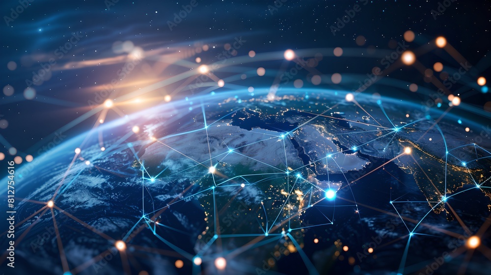 Poster digital global network connectivity concept. technological abstract earth. data exchange and globali