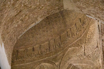 View of the very old interior of Jame Atiq Mosque in Isfahan, one of the oldest mosques in Iran with a special architecture and built with different brick arrangements, Iran