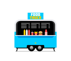 Food Trucks. Fast food truck city car. Street food truck. Side view