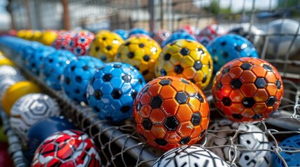 Assortment of sports balls inside a vibrant stadium showcasing diverse sports activities