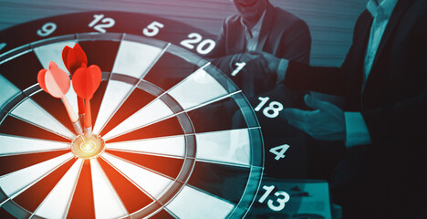 Business Target Goal For Success Strategy Concept - Red dart arrow hitting center goal on dart...