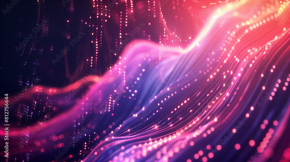 Poster a colorful image of a cityscape with many bright lights and dots. the image is abstract and has a fu