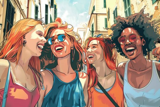 A group of women standing next to each other. Ideal for diversity and unity concepts