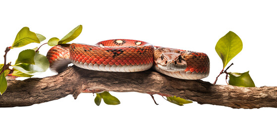 snake on a tree branch cut out transparent isolated on white background ,PNG file ,artwork graphic design.