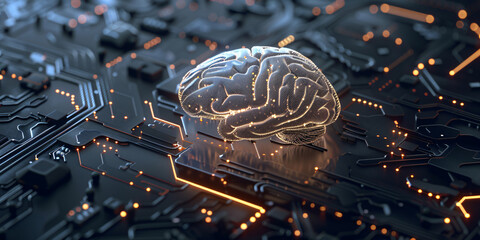 Blue Circuit Board with Brain Technology Concept