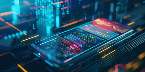 Obraz premium Electronics Technology: Close-Up Circuit Board with Fiber Optics Background and Lots of Spots