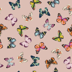 Cute butterflies hand drawn watercolor seamless pattern. Animalistic design raster texture. Beautiful  creatures wallpaper design