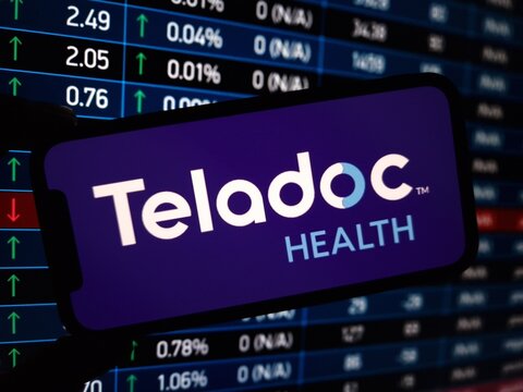 Konskie, Poland - May 11, 2024: Teladoc Health company logo displayed on mobile phone