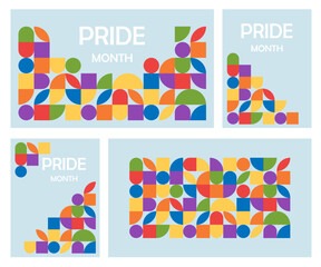 A vector set rainbow colors of pride month. LGBT Pride Month. Love, freedom, support, peace. Abstract geometric background.