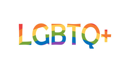 LGBTQ+ vector typography banner stock illustration, Pride flag colours text word, icon	