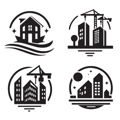 vector set of building construction logo silhouettes