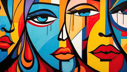 Abstract Reflections: Cubism Artwork Capturing Dual Portraits of Wome