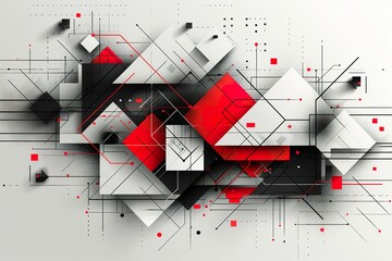 Design a sleek and modern abstract vector background featuring geometric elements in black and red