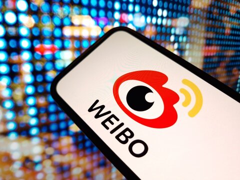Konskie, Poland - May 11, 2024: Weibo company logo displayed on mobile phone