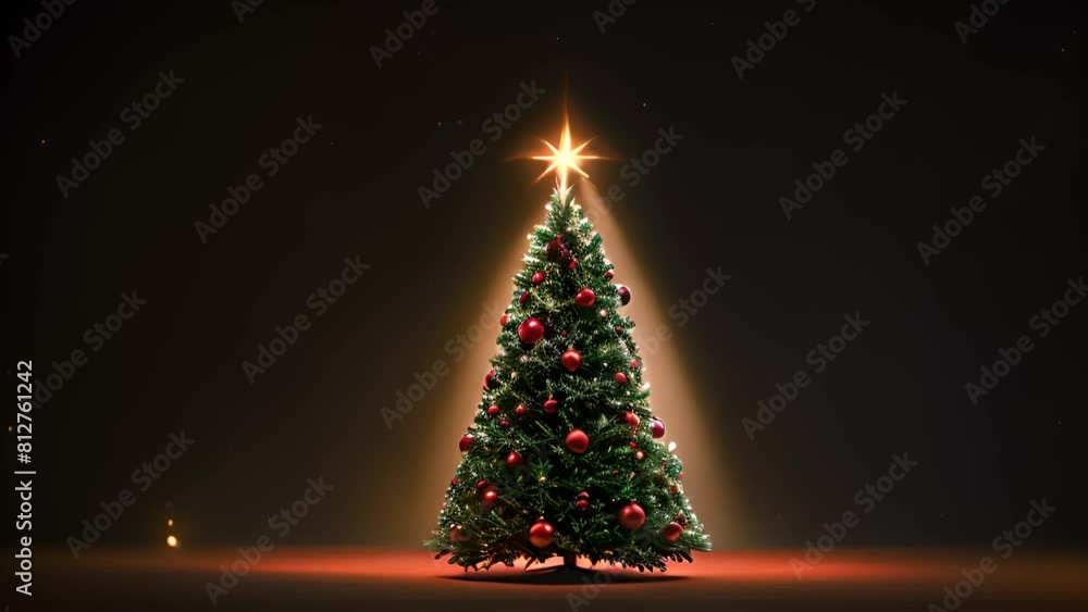 Aufkleber christmas tree illuminated on a dark background generative ai