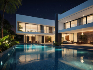 Modern Living Exemplified, Illustration of Luxury Pool Villa with Contemporary Design.