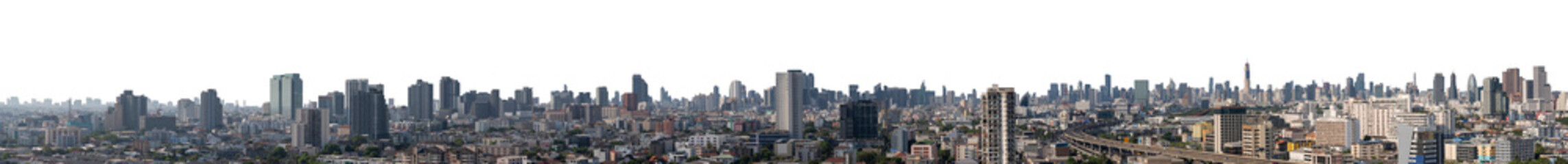 Panorama City Skyline of Bangkok Thailand Isolated on PNGs transparent background, Use for visualization in architectural presentation	
