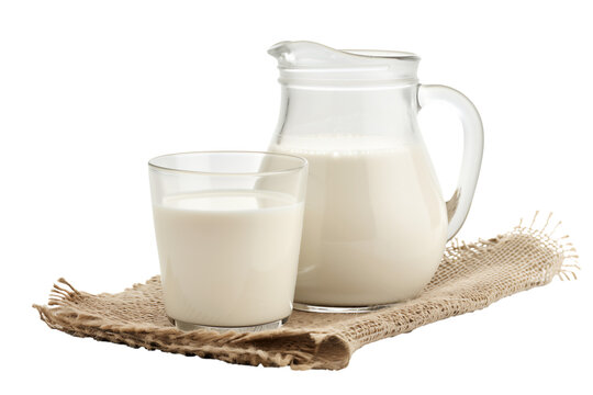  whole milk in a jug and a glass isolated on  transparent background