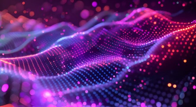 Vibrant and dynamic abstract digital landscape showcasing the energy and motion of high speed 5G data transmission Neon colored electromagnetic waves and luminescent particles create a captivating