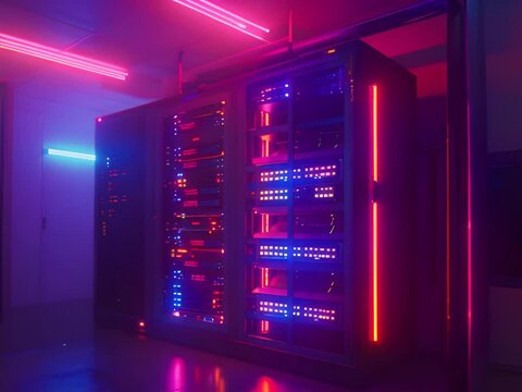 This image depicts a sleek and minimalist edge computing server rack showcasing a modular design with glowing status indicators and cooling systems The high key lighting emphasizes the technical