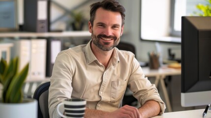 Smiling Man in Modern Office