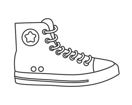 recommend clip art: High top canvas sneaker with laces and star inside circle line icon vector illustration