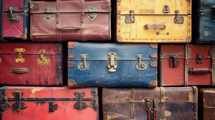 Line of tidily arranged suitcases.