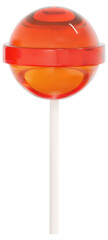 Round colorful orange sweet lollipops isolated on white background. 3d realistic, colored sugar candies on stick. 3D png illustration.